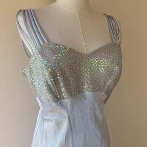 Vintage Y2K All That Jazz Baby Blue Satin Sequin Maxi Dress